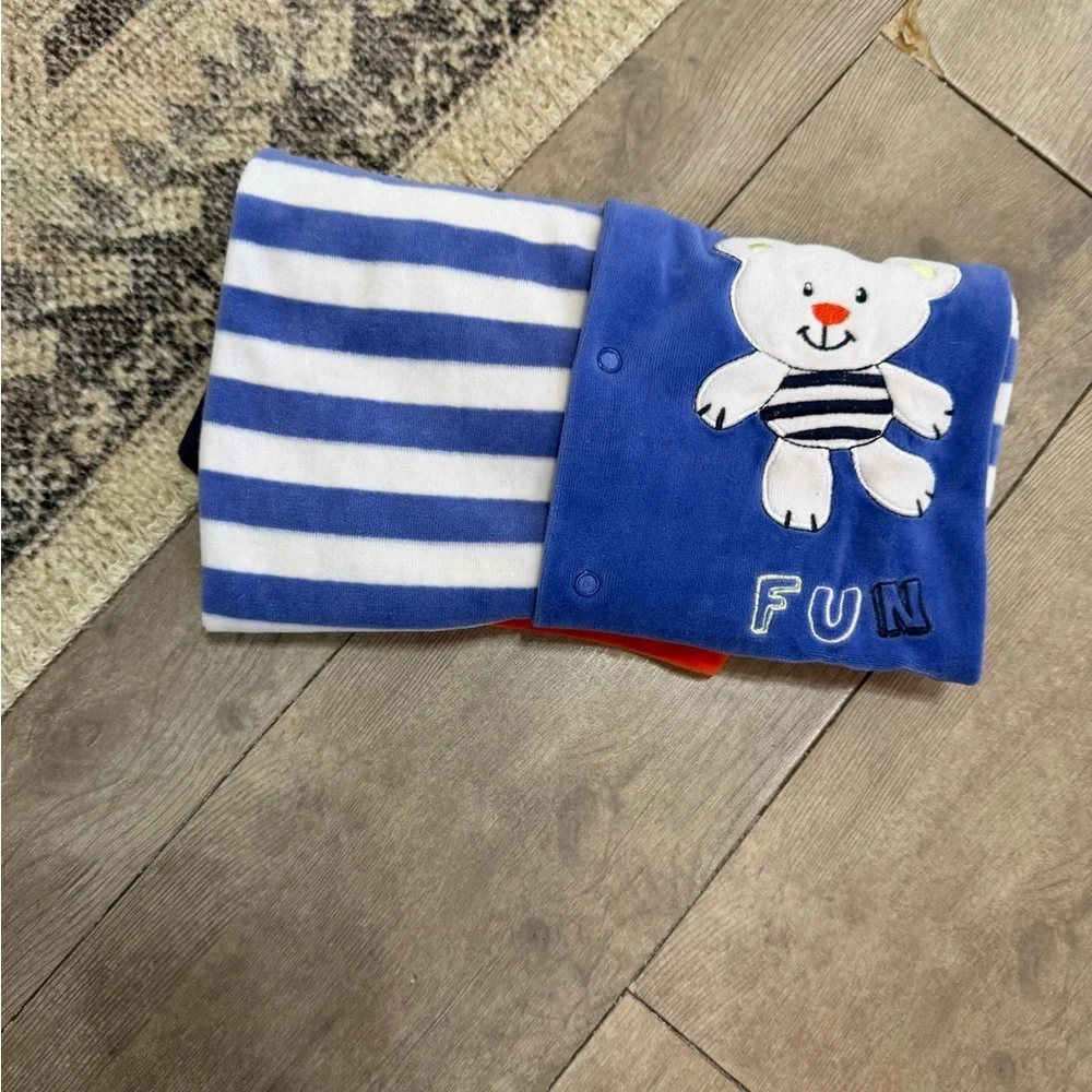 Vintage Baby Boy Color Block Striped Bear Terry Cloth Footies Size 6-9 Months